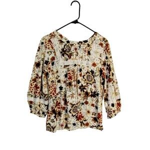 Maurice Top Women's XS Popover Long Bell Sleeve Baby Doll Keyhole Back Tie Rust